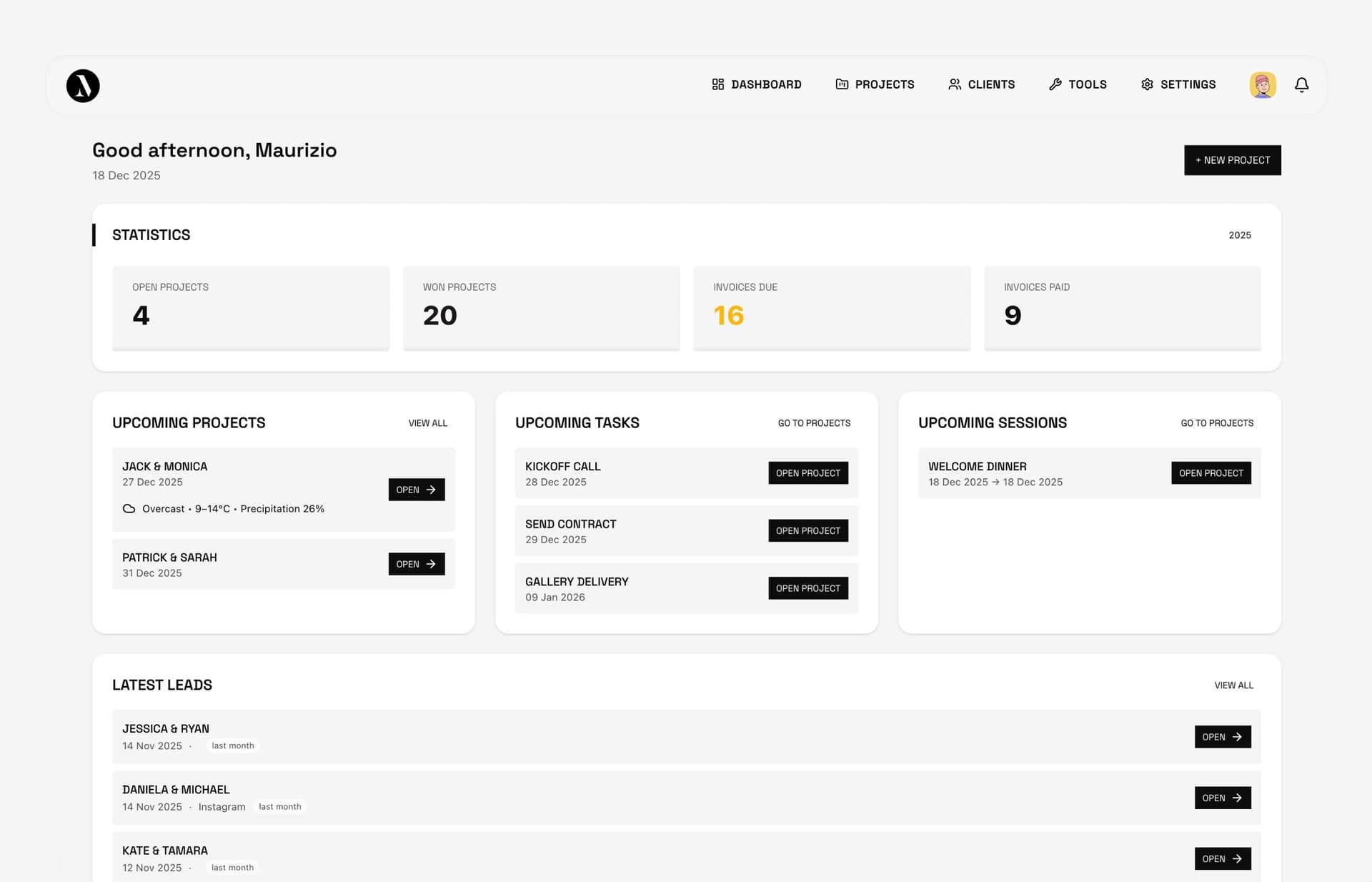 Mosaiico Dashboard - Your unified workspace for photography business